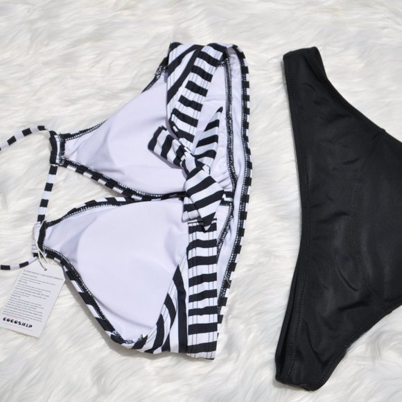 Bikini Sets with Push Up Swimsuit Striped Print High Waist Size Medium - Picture 3 of 4